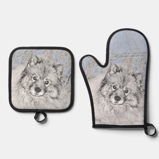 Keeshond Schilderij Kees Schattigee Originele Pet  Ovenwant & Pannenlap Set (Voorkant)