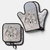 Keeshond Schilderij Kees Schattigee Originele Pet  Ovenwant & Pannenlap Set (Voorkant / Achterkant)