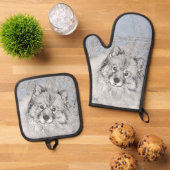 Keeshond Schilderij Kees Schattigee Originele Pet  Ovenwant & Pannenlap Set (Top down)