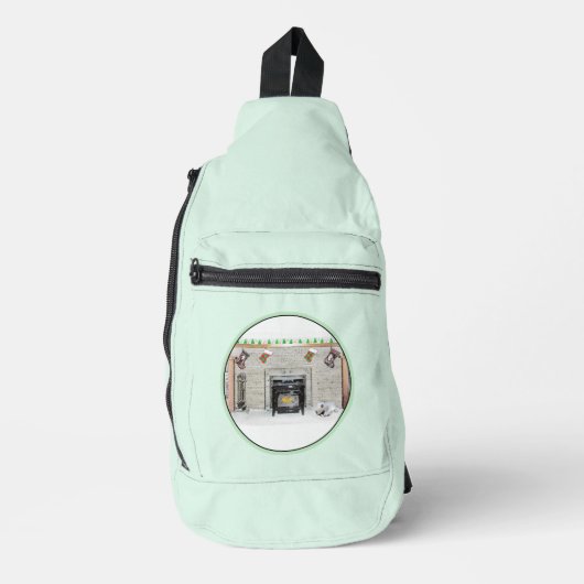 Keeshond Schilderij Kerst Puppy bij de Open Haard Sling Bag (Voorkant)