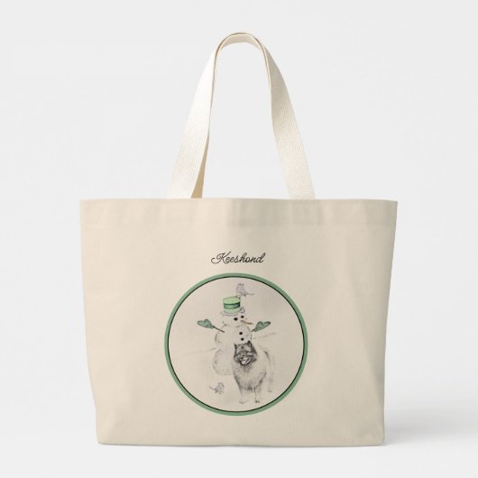 Keeshond Schilderij Kerst Sneeuwman Huisdier Hond Grote Tote Bag (Achterkant)