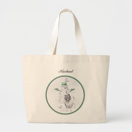 Keeshond Schilderij Kerst Sneeuwman Huisdier Hond Grote Tote Bag (Voorkant)