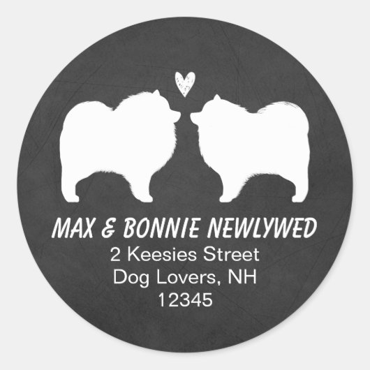 Keeshond Silhouetten Retouradres Ronde Sticker (Voorkant)