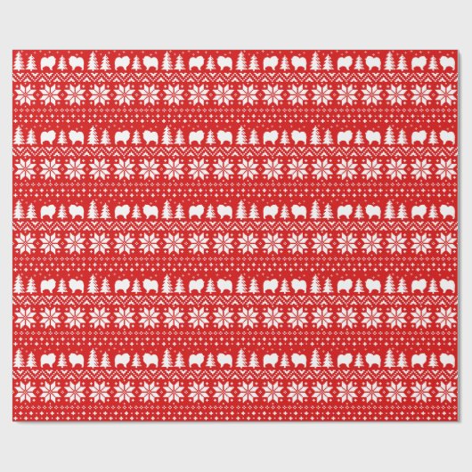 Keeshond Silhouettes Kersttrui Patroon Rood Cadeaupapier (Vlak)
