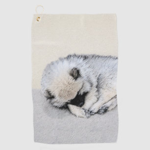 Keeshond Slaande Puppy Schilderij Originele Hond K Golfhanddoek
