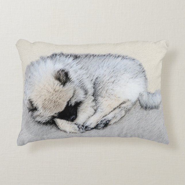 Keeshond Sleeping Puppy Painting Accent Kussen (Voorkant)