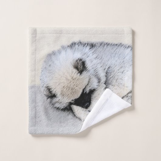 Keeshond Sleeping Puppy Painting Bad Handdoek (Wasdoekje)