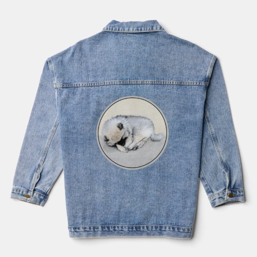 Keeshond Sleeping Puppy Painting Denim Jacket (Achterkant)