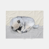 Keeshond Sleeping Puppy Painting Fleece Deken (Voorkant (Horizontaal))