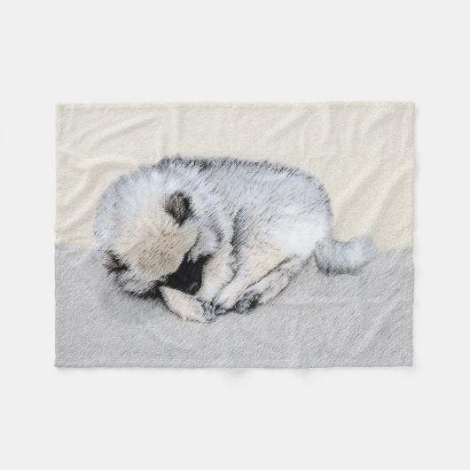 Keeshond Sleeping Puppy Painting Fleece Deken (Voorkant (Horizontaal))