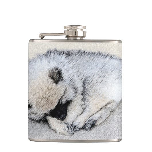 Keeshond Sleeping Puppy Painting Heupfles (Voorkant)