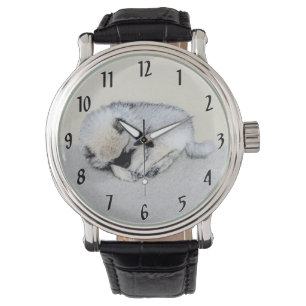 Keeshond Sleeping Puppy Painting Horloge