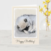 Keeshond Sleeping Puppy Painting Kaart (Gele Bloem)