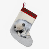 Keeshond Sleeping Puppy Painting Kleine Kerstsok (Voorkant (Hangend))