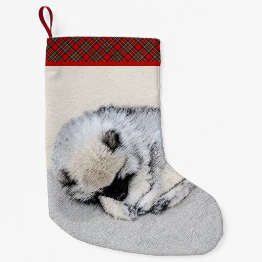 Keeshond Sleeping Puppy Painting Kleine Kerstsok (Voorkant)
