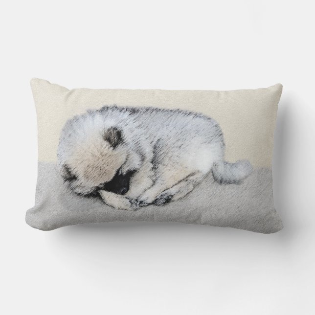 Keeshond Sleeping Puppy Painting Kussen (Voorkant)
