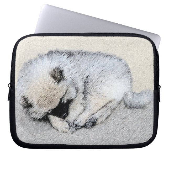 Keeshond Sleeping Puppy Painting Laptop Sleeve (Voorkant)