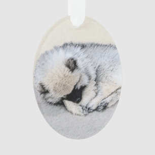 Keeshond Sleeping Puppy Painting Ornament
