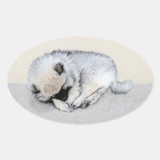 Keeshond Sleeping Puppy Painting Ovale Sticker (Voorkant)