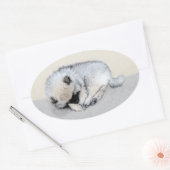 Keeshond Sleeping Puppy Painting Ovale Sticker (Envelop)