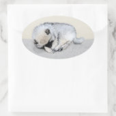 Keeshond Sleeping Puppy Painting Ovale Sticker (Tas)