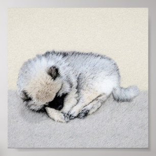 Keeshond Sleeping Puppy Painting Poster