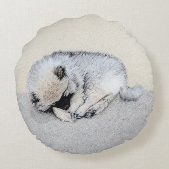 Keeshond Sleeping Puppy Painting Rond Kussen (Achterkant)