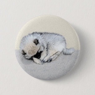 Keeshond Sleeping Puppy Painting Ronde Button 5,7 Cm