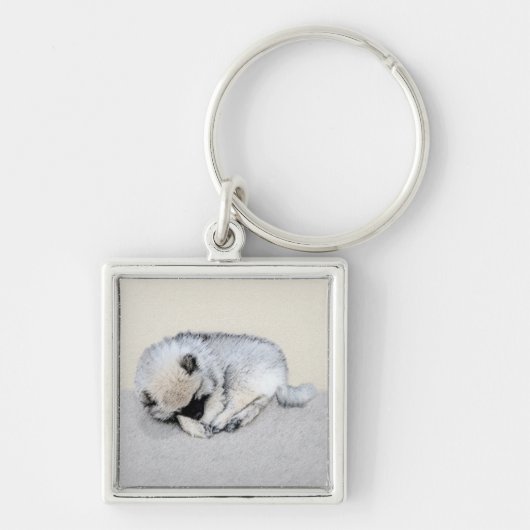 Keeshond Sleeping Puppy Painting Sleutelhanger (Voorkant)