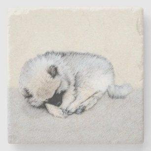 Keeshond Sleeping Puppy Painting Stenen Onderzetter