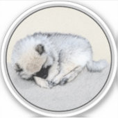 Keeshond Sleeping Puppy Painting Sticker (Voorkant)