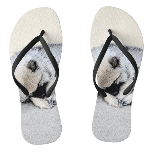 Keeshond Sleeping Puppy Painting Teenslippers (Voetbed)