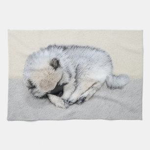 Keeshond Sleeping Puppy Painting Theedoek