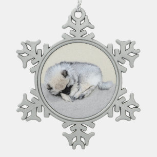 Keeshond Sleeping Puppy Painting Tin Sneeuwvlok Ornament