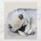 Keeshond Sleeping Puppy Painting Wijn Etiket (Enkel label)