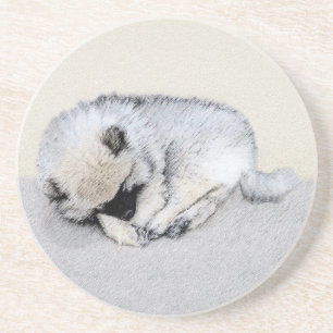Keeshond Sleeping Puppy Painting Zandsteen Onderzetter