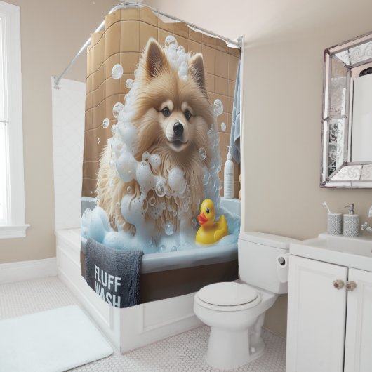 Keeshond Slordig Slaperig Schattig Grappig Douchegordijn (In situ)