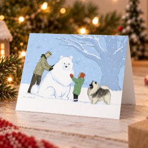 Keeshond Sneeuw Hond Schattig Winter Scène Kerstmi Feestdagen Kaart