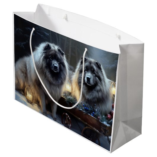 Keeshond Sneeuw Slede Kerst Decoratie Groot Cadeauzakje (Achterkant Gekanteld)
