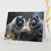 Keeshond Sneeuw Slede Kerst Decoratie Kaart (Gele Bloem)