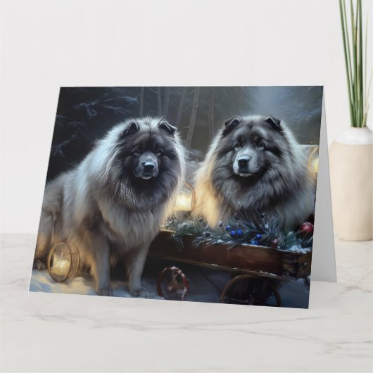 Keeshond Sneeuw Slede Kerst Decoratie Kaart (Voorkant)