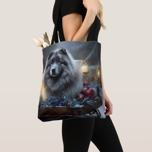 Keeshond Sneeuw Slede Kerst Decoratie Tote Bag (Dichtbij)