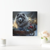 Keeshond Sneeuw Slede Kerst Decoratie Vierkante Klok (Huis)