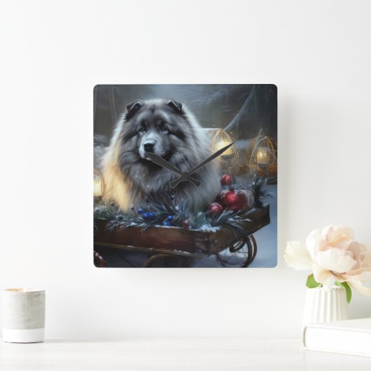 Keeshond Sneeuw Slede Kerst Decoratie Vierkante Klok (Huis)