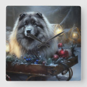 Keeshond Sneeuw Slede Kerst Decoratie Vierkante Klok (Voorkant)