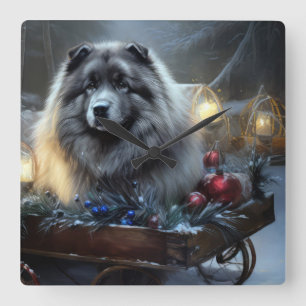 Keeshond Sneeuw Slede Kerst Decoratie Vierkante Klok