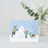 Keeshond Snow Dog | Cute Keesie WInter Scene Briefkaart (Staand voorkant)