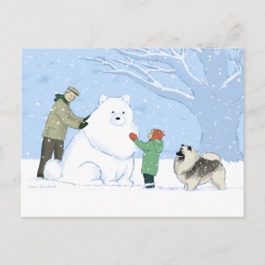 Keeshond Snow Dog | Cute Keesie WInter Scene Briefkaart (Voorkant)