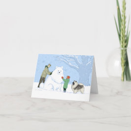 Keeshond Snow Dog Cute Winter Kerstmis Feestdagen Kaart