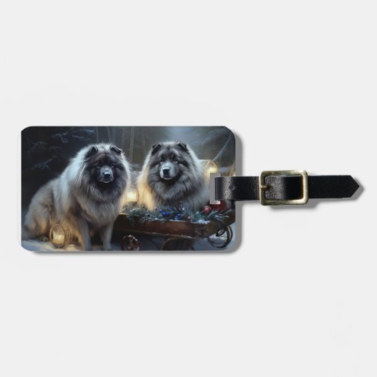 Keeshond Snowy Sleigh Kerst Decor Bagagelabel (Voorkant horizontaal)